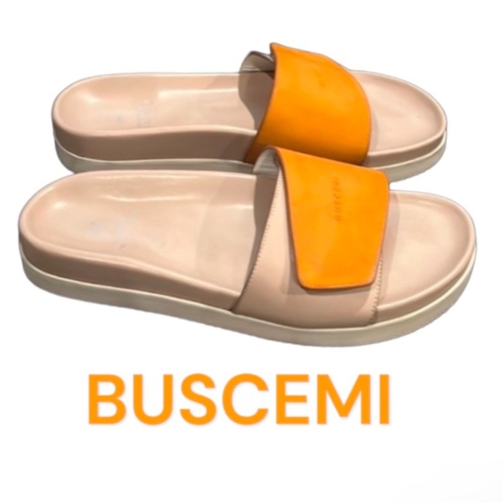 Authentic Buscemi signature designer leather slides sandals woman's sz
9